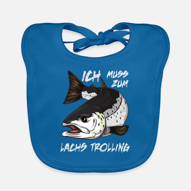 Pêche au saumon - Bavoir bio Bébé - bleu paon