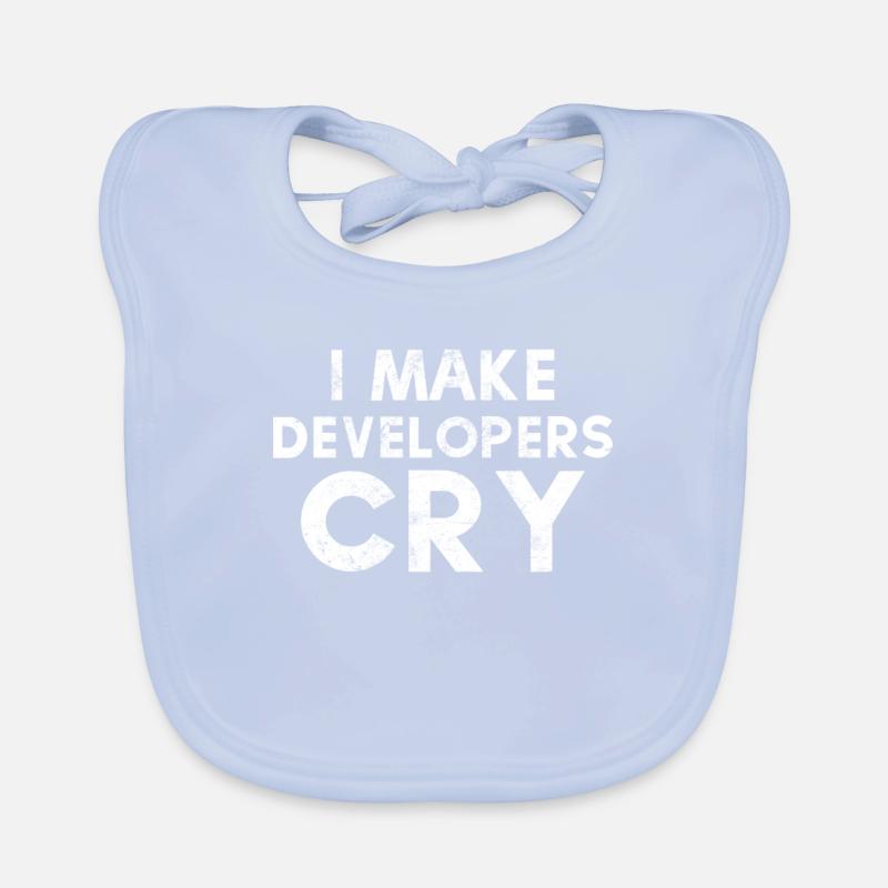 I Make Developers Cry Distressed design QA Organic Baby Bibs