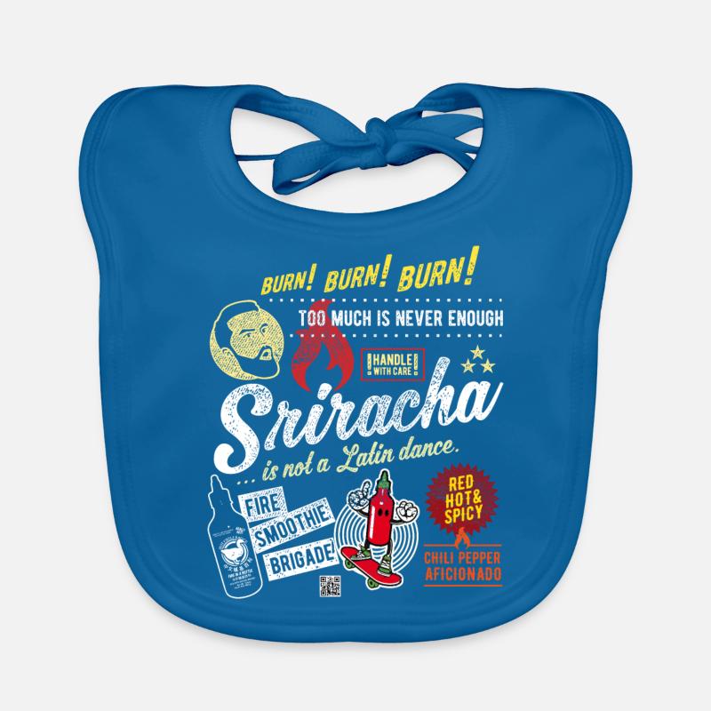 Chili Sriracha n’est pas une danse - Bavoir bio Bébé - bleu paon