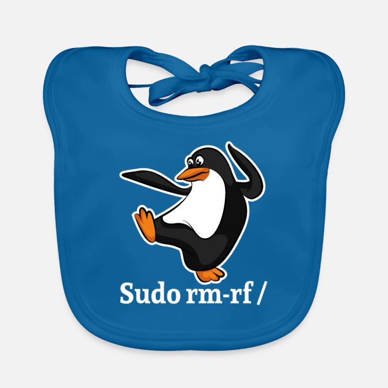 Tux Linux Pingouin Sudo Rm Rf | Computerfreak Hack - Bavoir bio Bébé - bleu paon