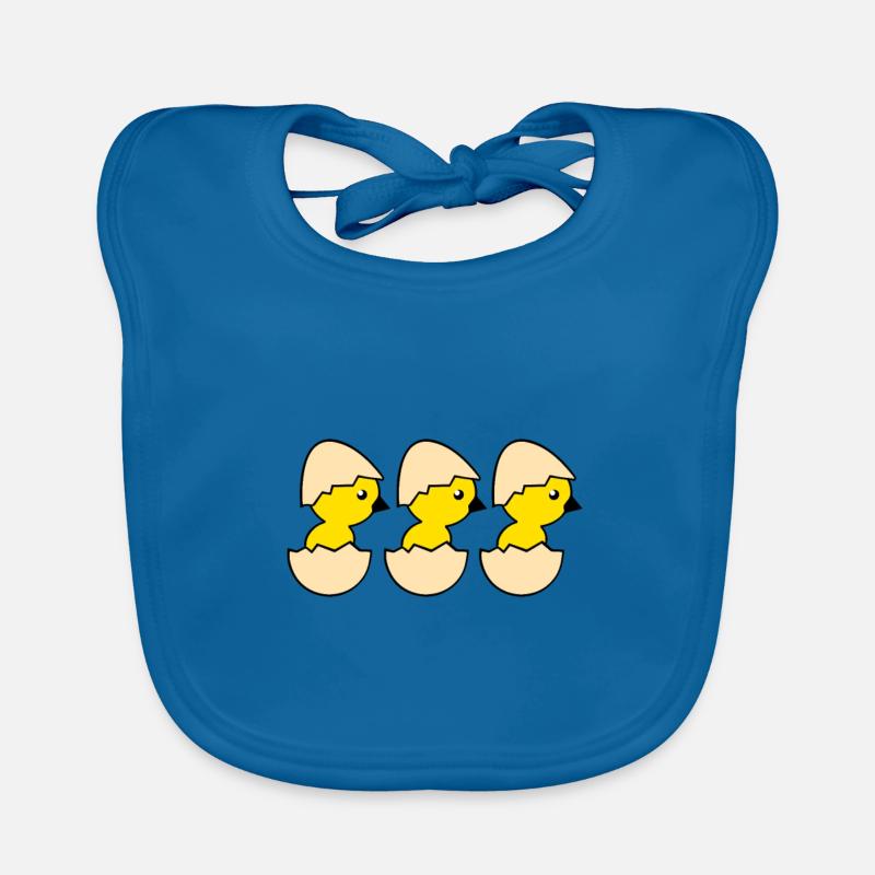 Trois poussins à couver - Bavoir bio Bébé - bleu paon