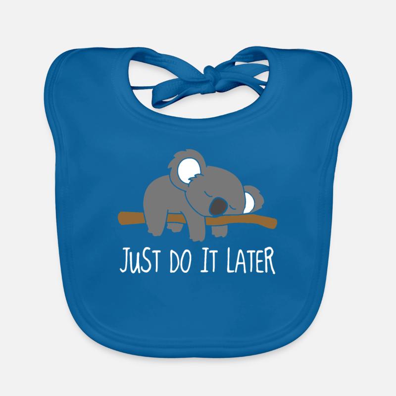 Koala just do it later print design Organic Baby Bibs