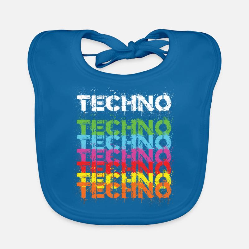 Techno Techno Freak Techno Music - Organic Baby Bibs - peacock-blue