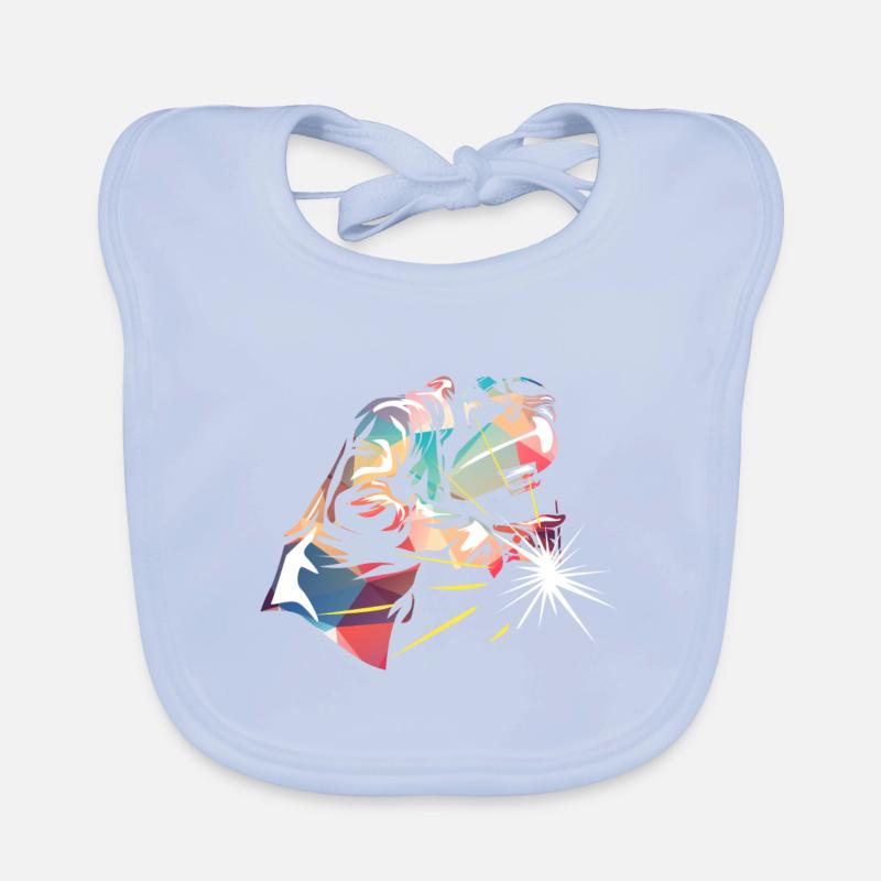 Welder welding Organic Baby Bibs