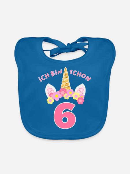 Kinder Einhorn ich bin schon 6 Jahre 6. Geburtstag - Baby Bio-Lätzchen - Pfauenblau