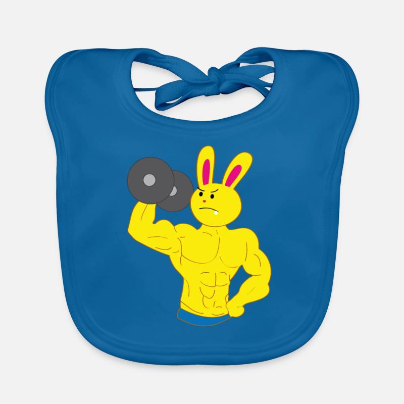 A tooth bunny bodybuilder bicep training barbell Organic Baby Bibs