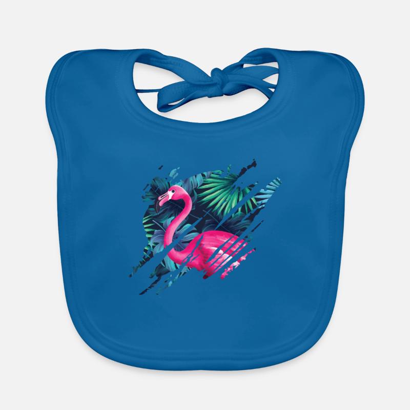 Flamingo - dans la jungle - Bavoir bio Bébé - bleu paon