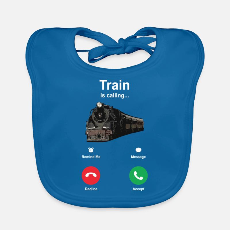 Train - Bavoir bio Bébé - bleu paon