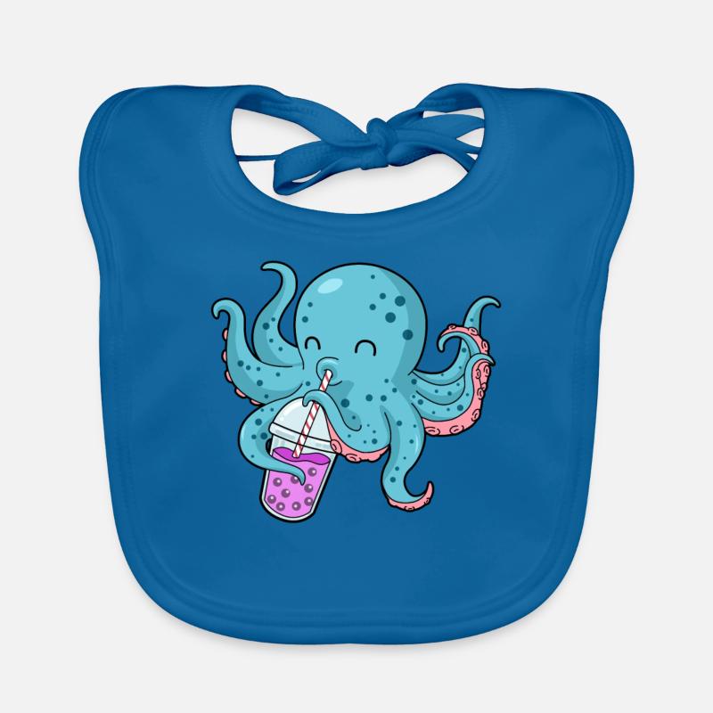 Oktopus Bubble Tea Geschenk Boba Tea Bubble Tea - Baby Bio-Lätzchen - Pfauenblau