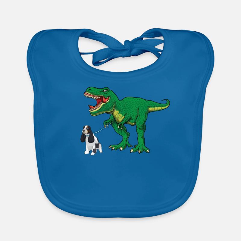 Mignon T Rex Dinosaur Dog Walking Cocker Spaniel Garçon Bavoir bio Bébé