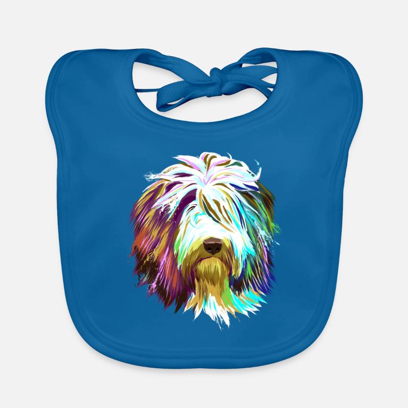 Splash Bearded Collie Hund - Baby Bio-Lätzchen - Pfauenblau