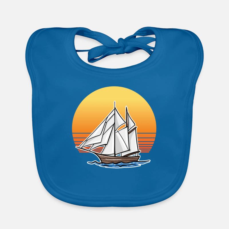 Bateau rétro - Bavoir bio Bébé - bleu paon