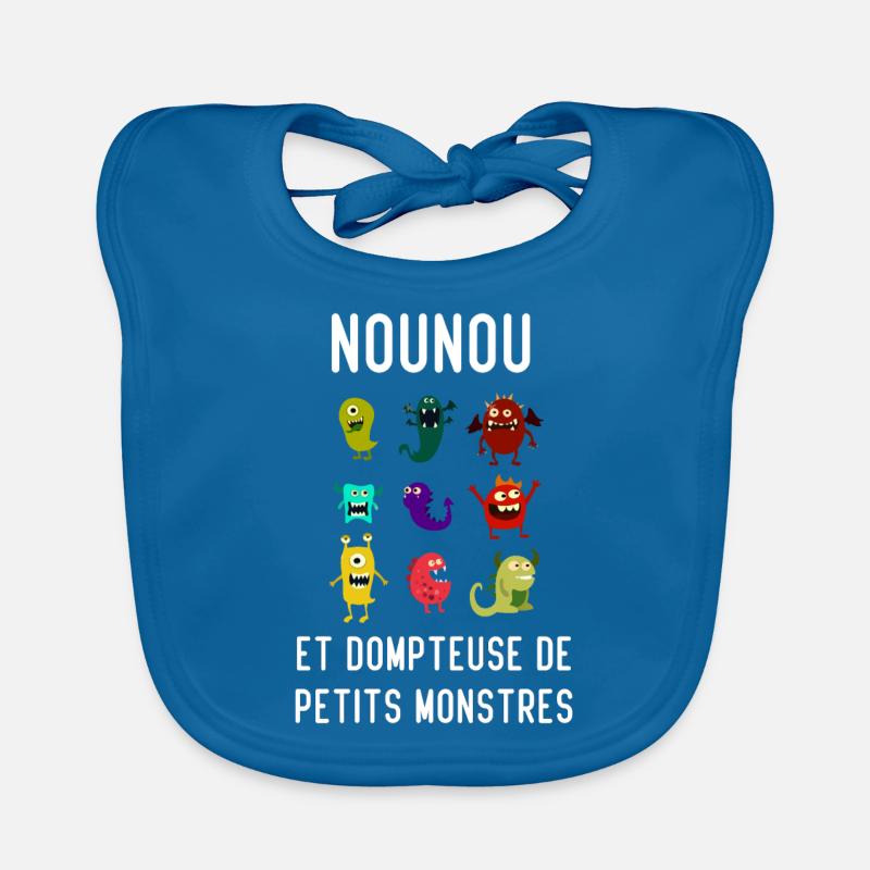 Nounou et dompteuse de petits monstres - Bavoir bio Bébé - bleu paon