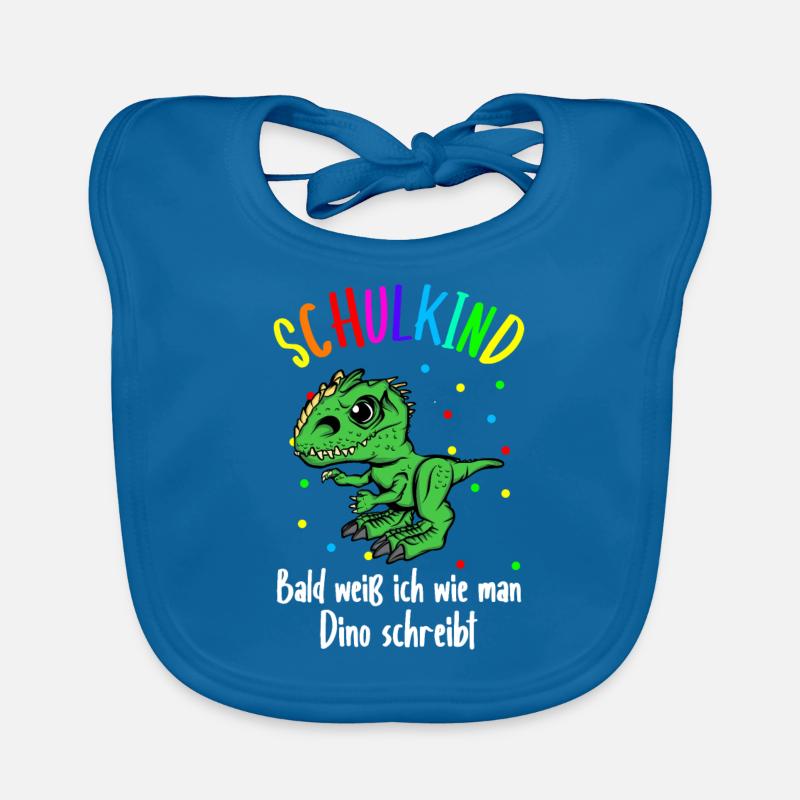 Schulkind Dino | Ich bin ein Schulkind - Baby Bio-Lätzchen - Pfauenblau