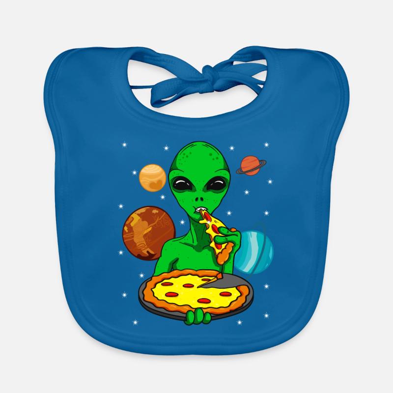 Alien Alien OVNI mangeant de la pizza - Bavoir bio Bébé - bleu paon