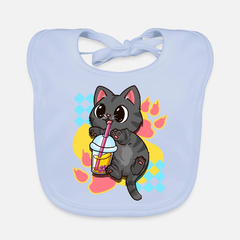 Cute Cat Boba Tea Bubble Tea Japanese Anime Kawaii Organic Baby Bibs