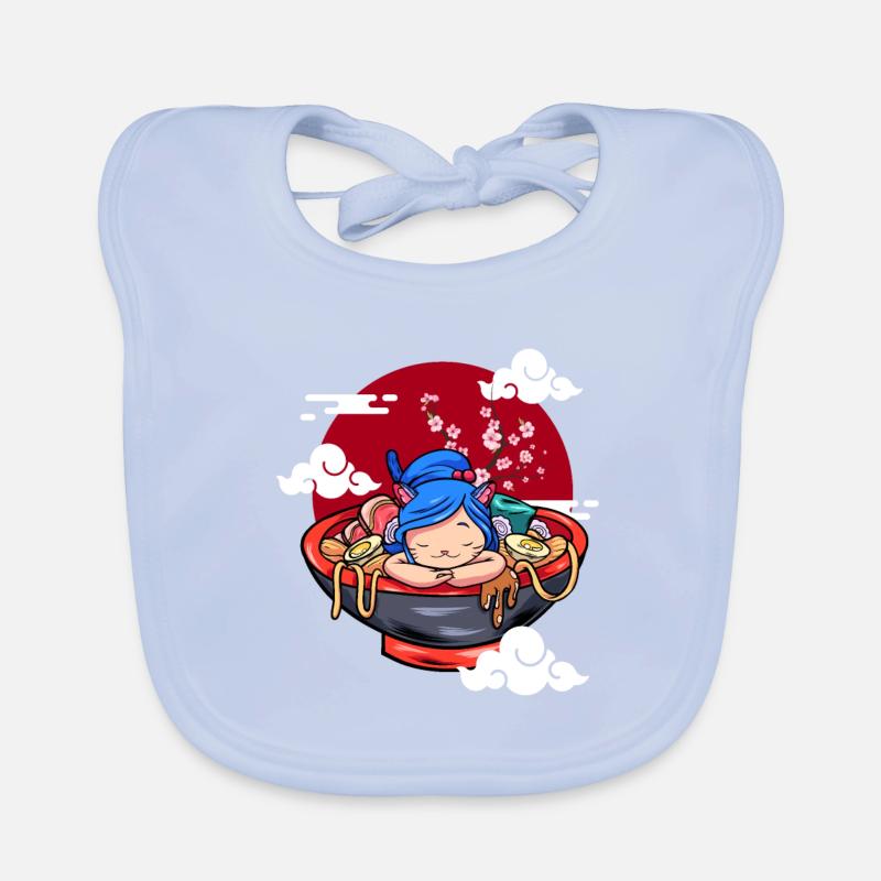 Funny Sleeping Cat Ramen Cute Kitten Organic Baby Bibs