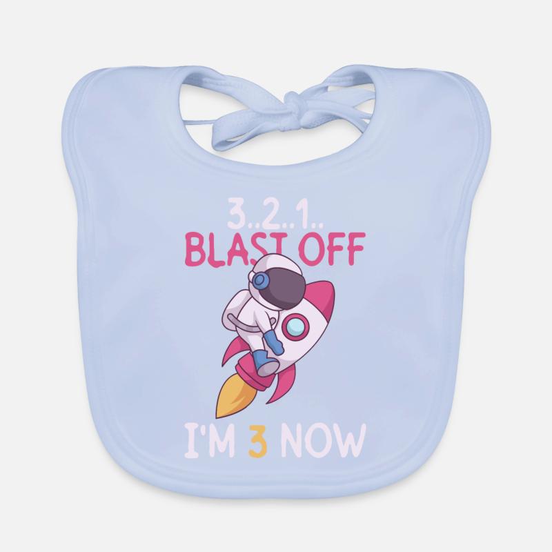 3..2..1.. Blast Off - I'm 3 Now - 3rd Birthday Organic Baby Bibs