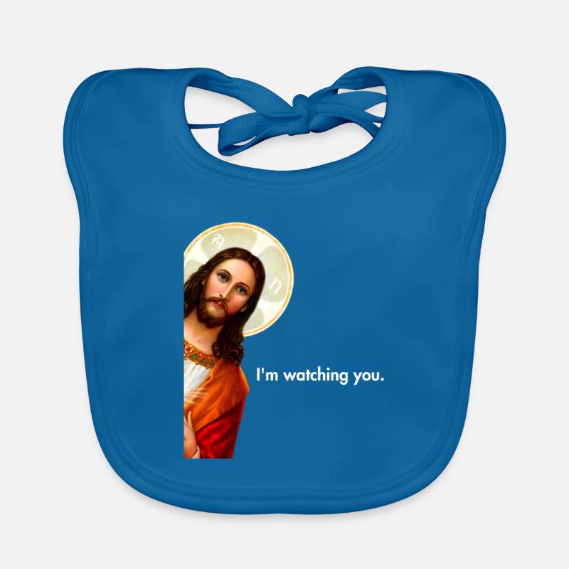 Je te regarde jeter un coup d’œil à Jésus-Christ - Bavoir bio Bébé - bleu paon