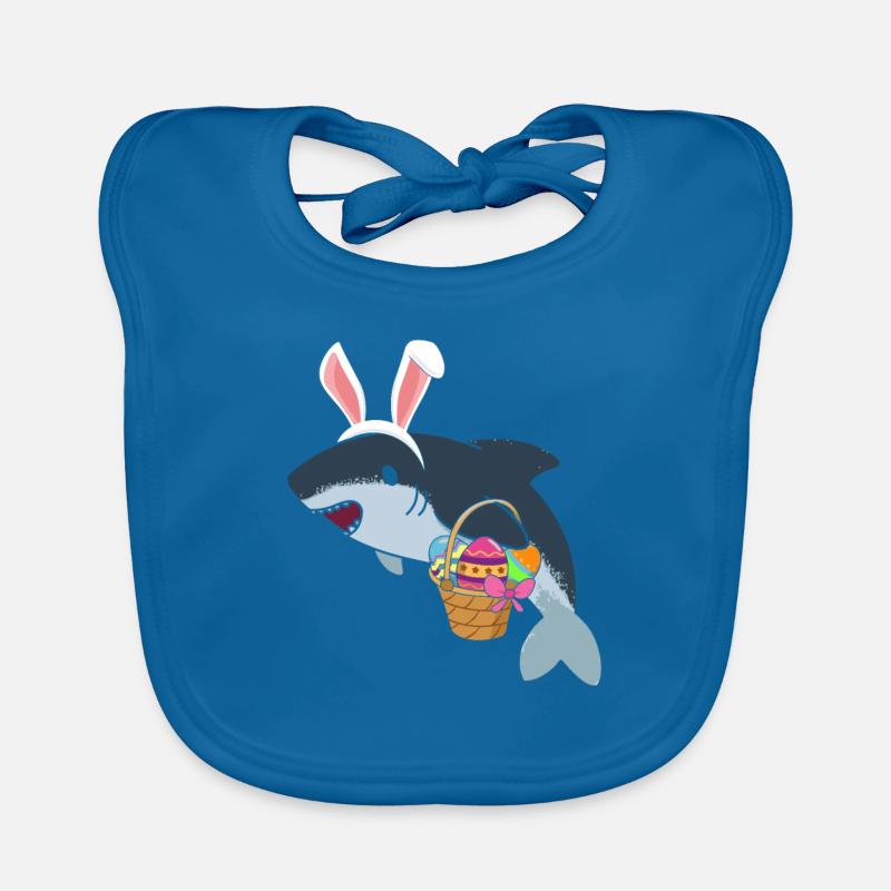 Easter Shark Shark with Easter Egg in basket Organic Baby Bibs