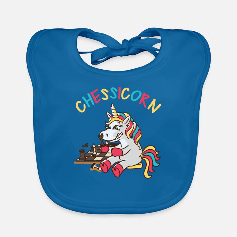 Chessicorn Licorne Jeu de mots d’échecs - Bavoir bio Bébé - bleu paon