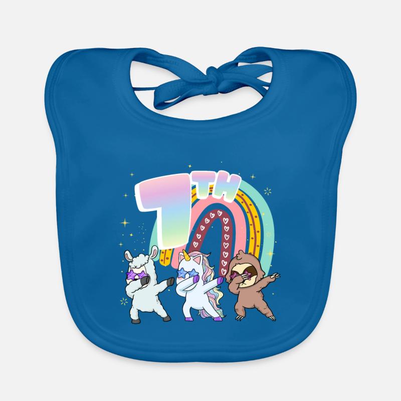 7th Birthday Dabbing Llama Unicorn Sloth | 7th Organic Baby Bibs