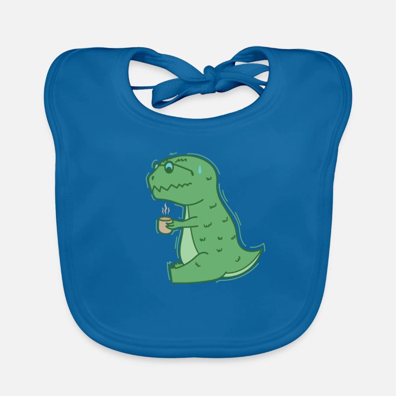 Dino drinks coffee dinosaur reptile Organic Baby Bibs