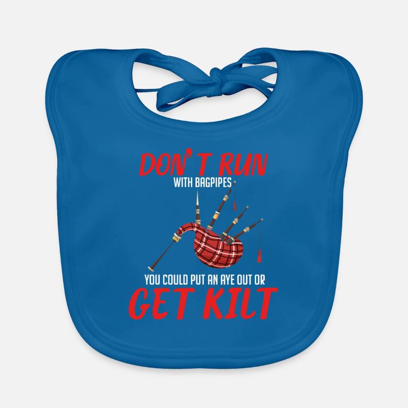 Ne courez pas avec des cornemuses Scottish Kilt - Bavoir bio Bébé - bleu paon