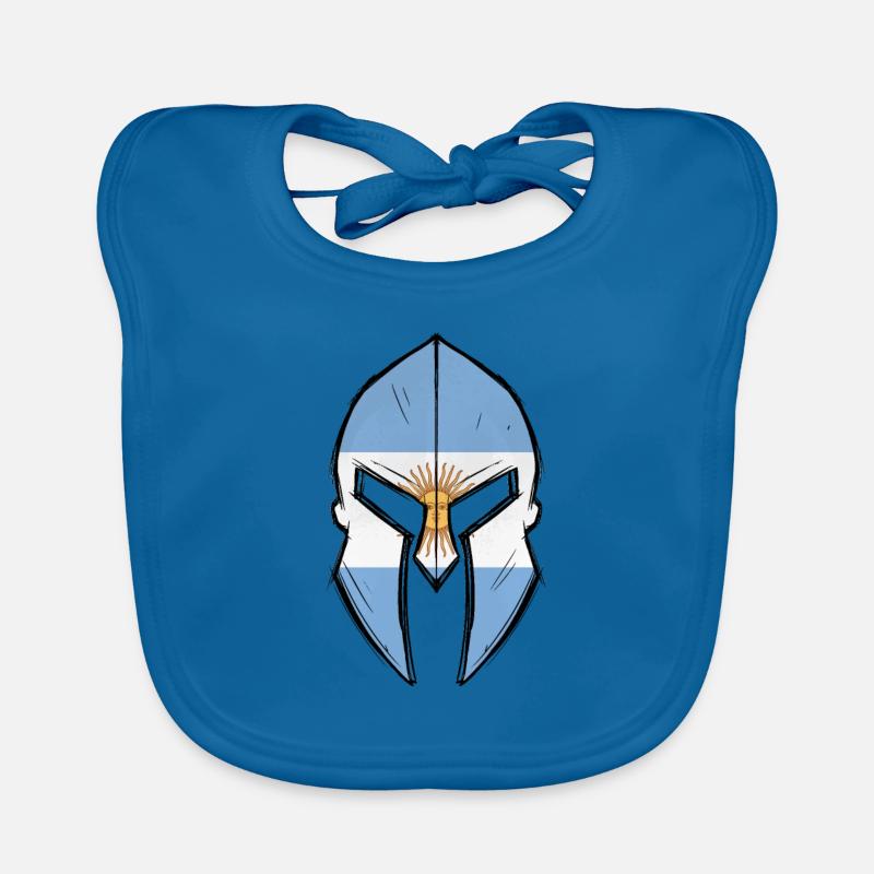 Drapeau argentin en casque de guerrier spartiate - Bavoir bio Bébé - bleu paon
