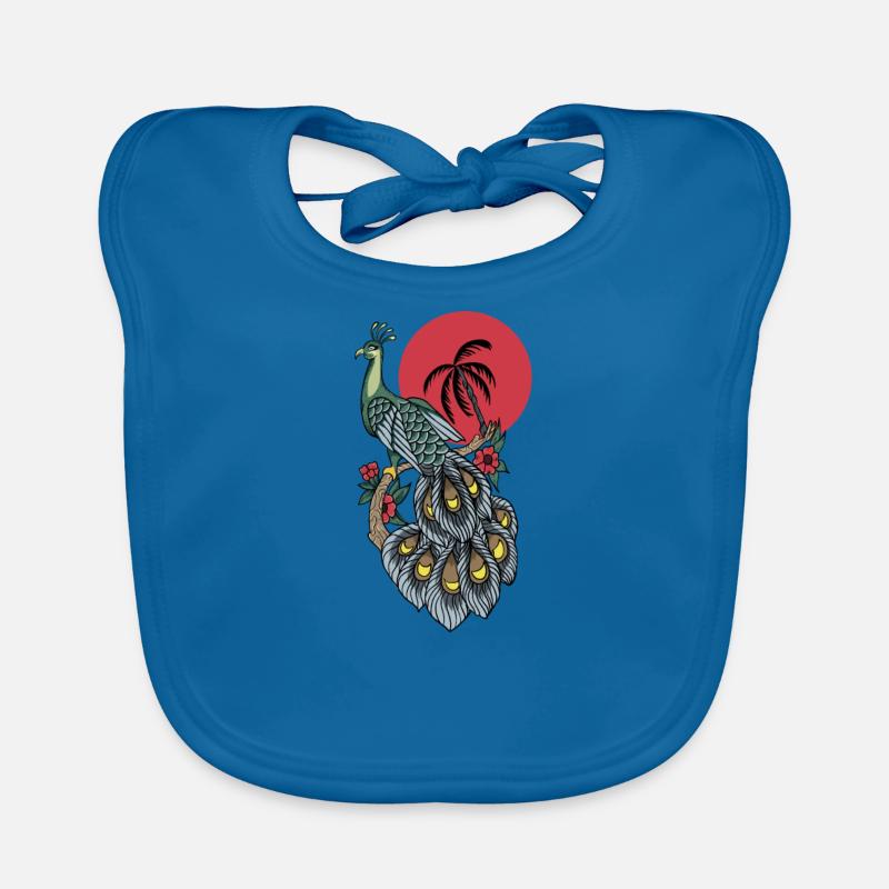 Peacock I Peacock Eye Motif with Peacock Feather Organic Baby Bibs