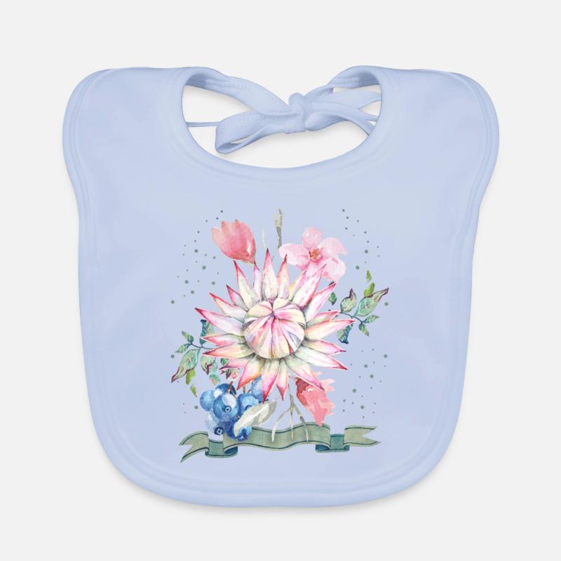 Protea watercolor, protea illustration Organic Baby Bibs