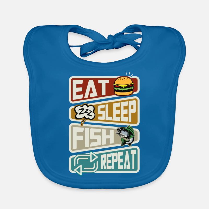 Pêcheur Pêche Manger Sommeil Poisson Répéter Drôle Bavoir bio Bébé