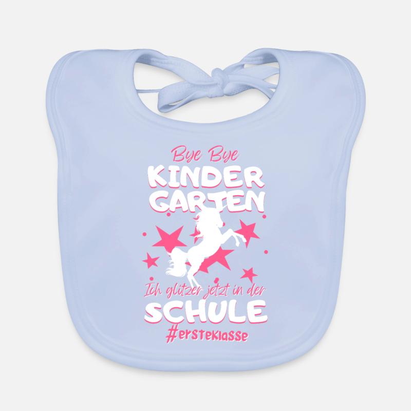 Bye Bye Kindergarten Einhorn Schulkind Einschulung Baby Bio-Lätzchen