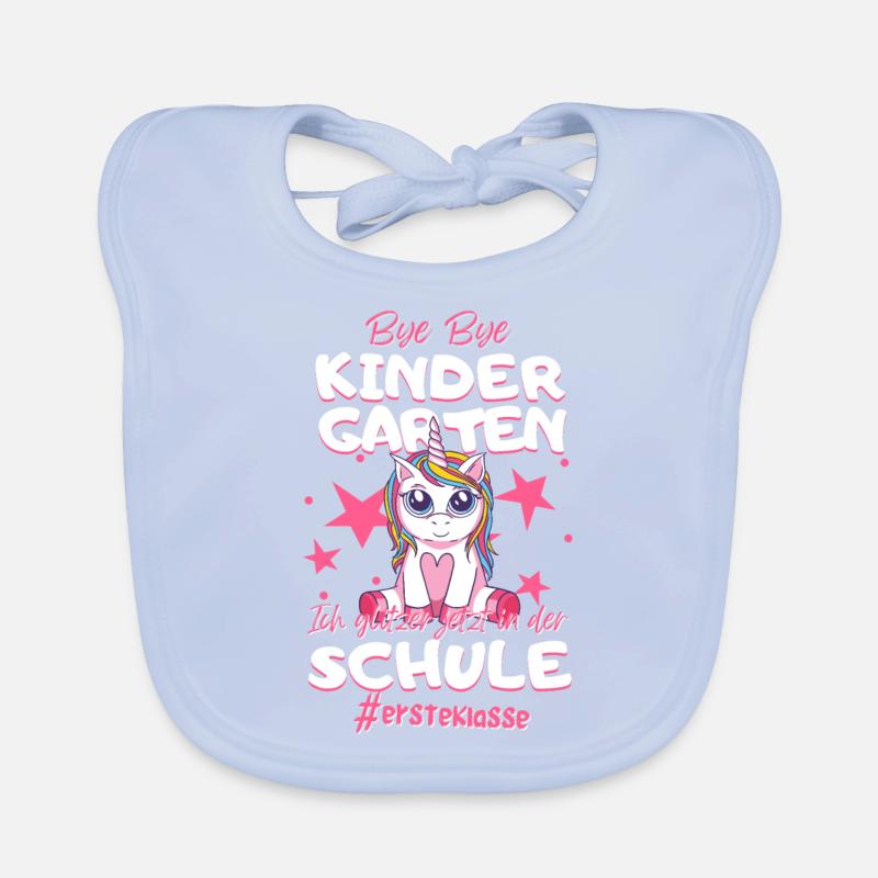 Bye Bye Kindergarten Einhorn Schulkind Einschulung Baby Bio-Lätzchen