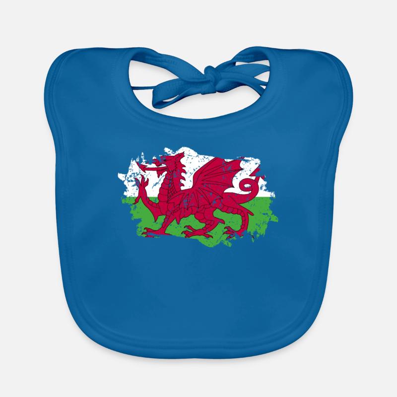 Drapeau du Pays de Galles Grunge Drapeau du Pays de Galles - Bavoir bio Bébé - bleu paon