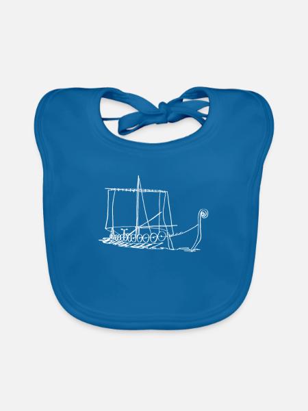 Norse Mythology Viking Boat Oneline Nordic - Organic Baby Bibs - peacock-blue - Front