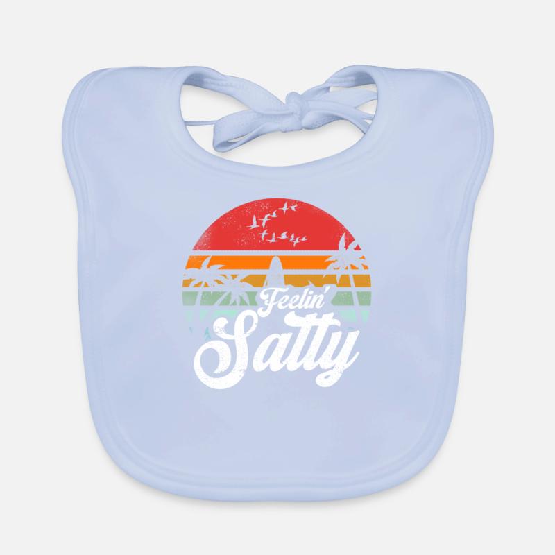 Feeling Salty Island Vacation Surfing Palm Retro Organic Baby Bibs