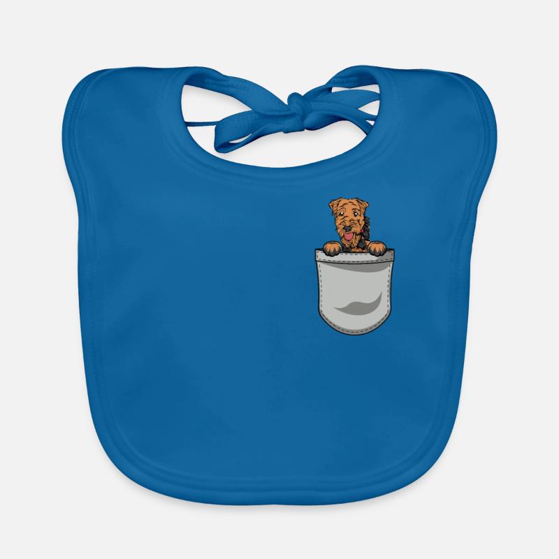 Airedale Terrier Geschenk Hunde Brusttasche - Baby Bio-Lätzchen - Pfauenblau