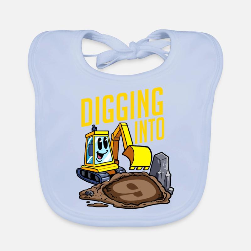 Baggerfahrer gräbt sich in 9 Geburtstagsbagger Baby Bio-Lätzchen