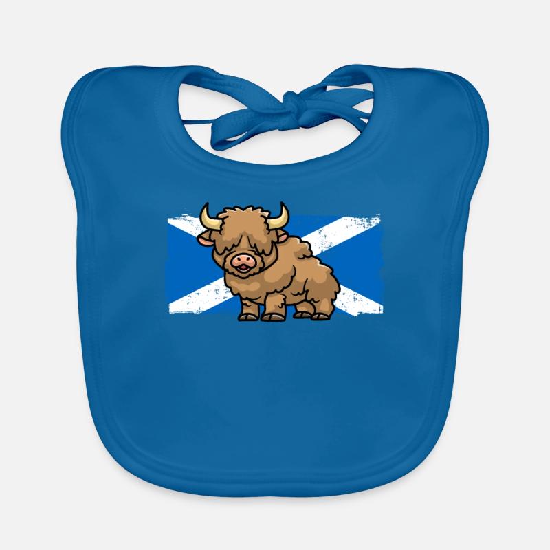 Highland Cow Lover Écosse Drapeau Fermier écossais - Bavoir bio Bébé - bleu paon