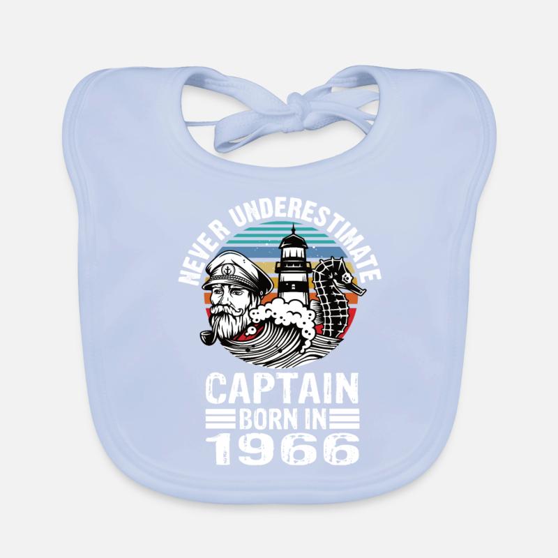 Never Underestimate Captain born in 1966 Organic Baby Bibs
