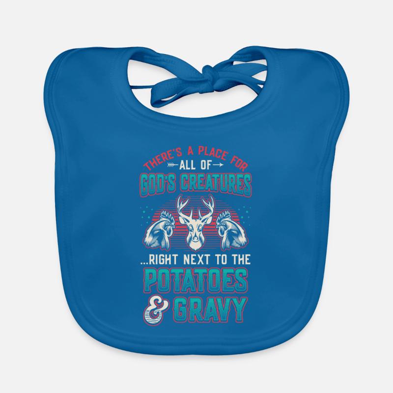 Creatures next to potatoes and gravy. Organic Baby Bibs