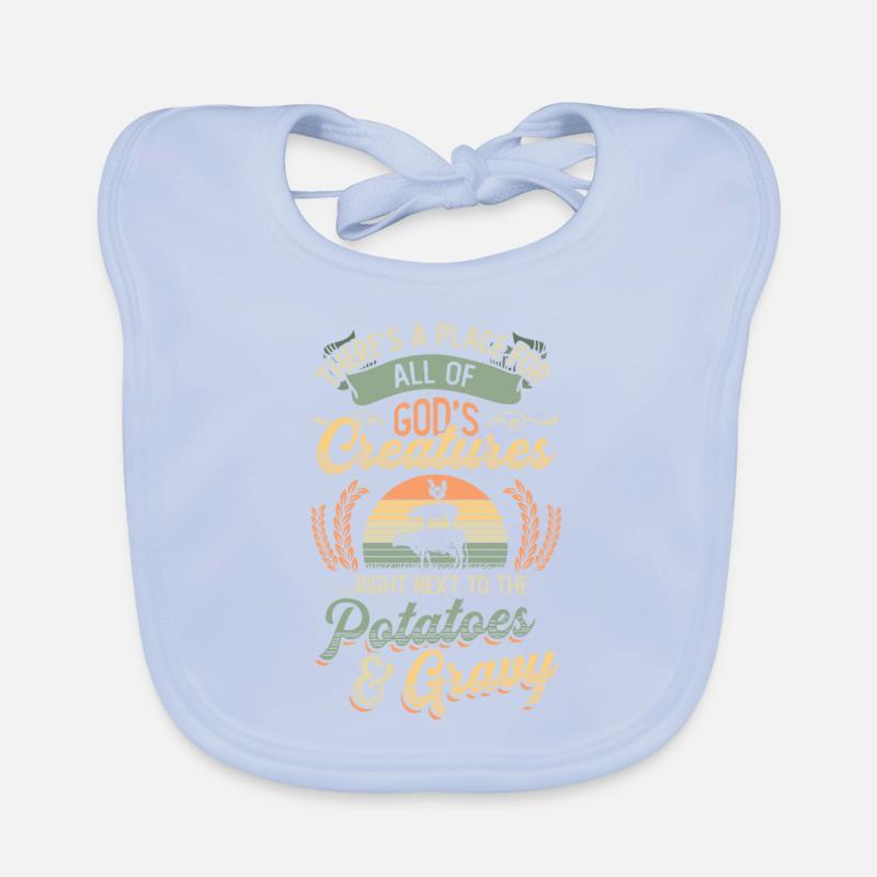 Creatures next to potatoes and gravy. Organic Baby Bibs