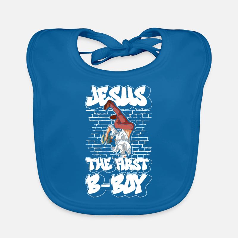 Jesus - Le premier B-Boy - Breakdance Hip Hop - Bavoir bio Bébé - bleu paon