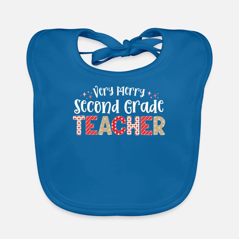 Very Merry 2nd Grade Teacher Second Christmas Organic Baby Bibs