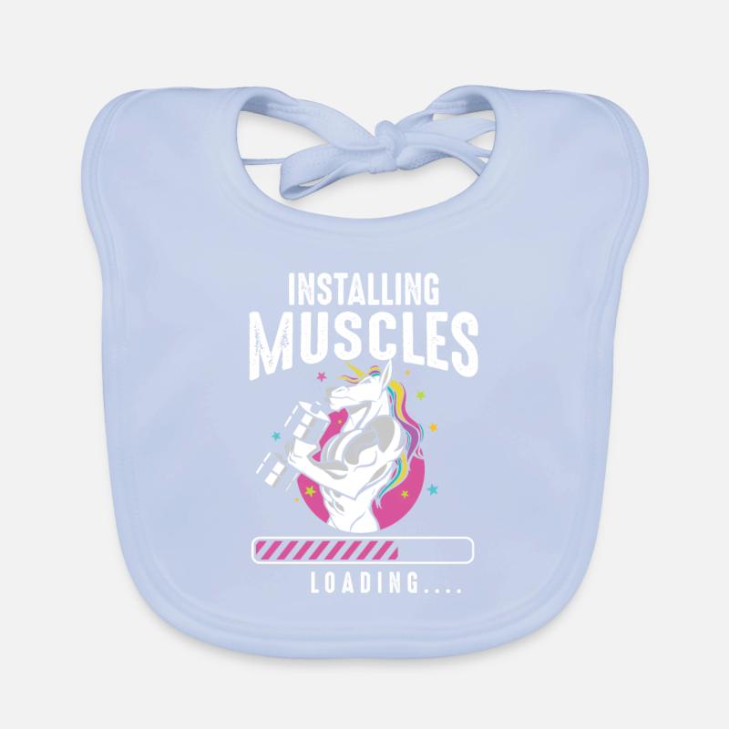 Installing Muscles Loading Workout Gym Unicorn Organic Baby Bibs
