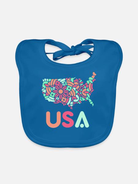 États-Unis Patriotes Américains États-Unis Amérique - Bavoir bio Bébé - bleu paon - Devant