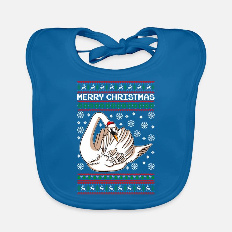 Cygne de Noël Joyeux Noël - Bavoir bio Bébé - bleu paon