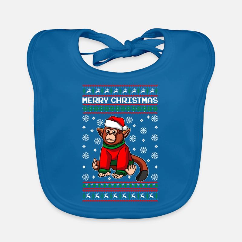 Monkey Merry Christmas Organic Baby Bibs