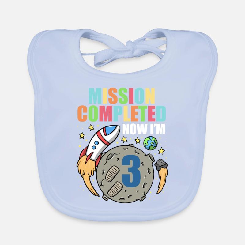 Space Birthday 3 Astronaut Planets Rocket Ship Organic Baby Bibs
